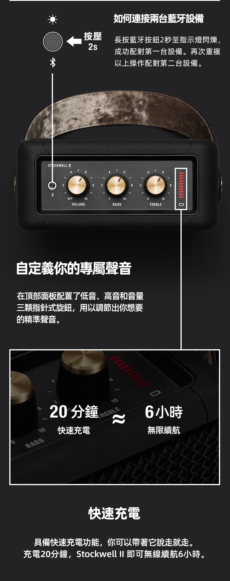 Marshall Stockwell II 便攜藍芽音響 為出行而生 黑金色