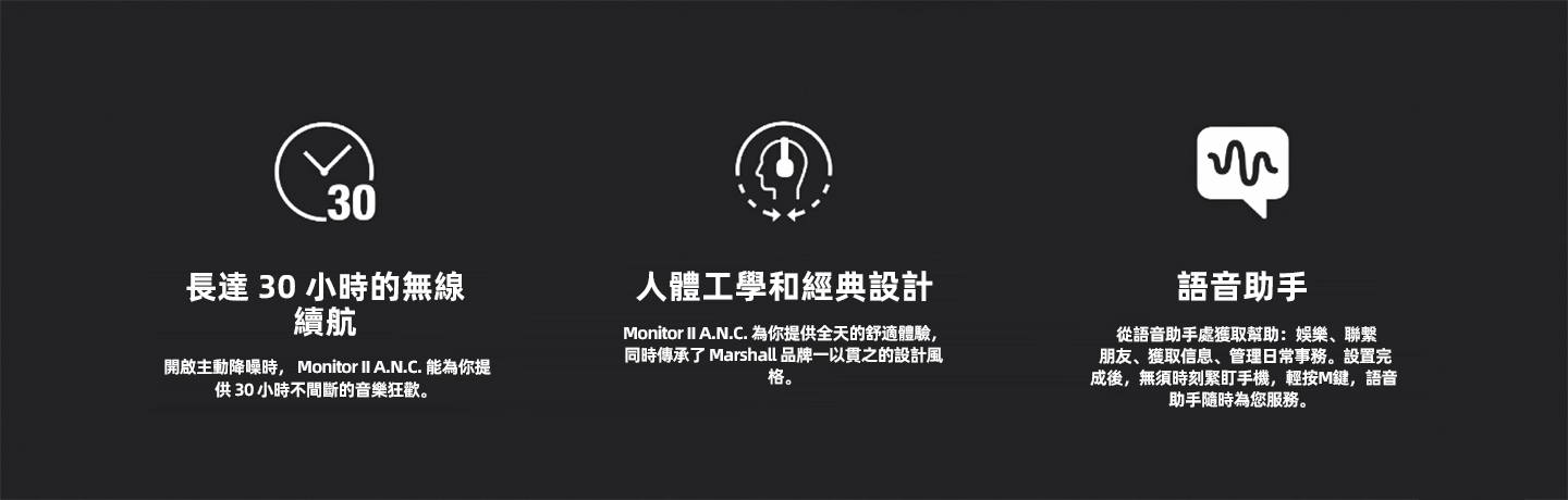 MARSHALL MONITOR II A.N.C.藍芽頭戴式耳機 黑色 主動降噪